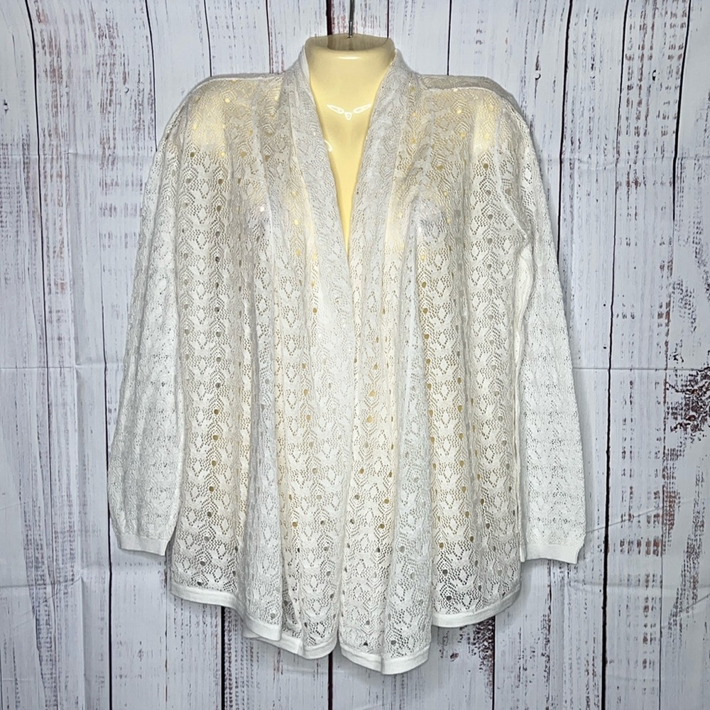 Islefield NWT Size S White Open Front Pointelle Knit Sweater Field Cardigan